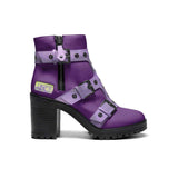 Purple zippered chunky boot with monk-style triple straps across the upper — additional view 7