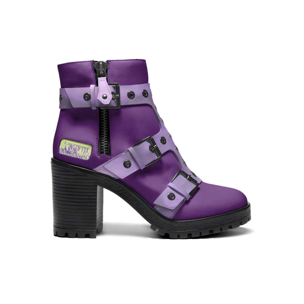 Rich and Rich Lavenique Lavender Purple Women's Chunky Heel Boot with Monk Strap and Triple Straps
