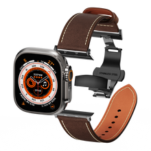 Load image into Gallery viewer, Leather Butterfly Band – Ideal Gift for Apple Watch Users – Soft Genuine Leather, Multiple Colors ⚫️ Sleek Black Buckle
