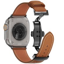 Load image into Gallery viewer, Leather Butterfly Band – Ideal Gift for Apple Watch Users – Soft Genuine Leather, Multiple Colors ⚫️ Sleek Black Buckle
