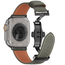 Load image into Gallery viewer, Leather Butterfly Band – Ideal Gift for Apple Watch Users – Soft Genuine Leather, Multiple Colors ⚫️ Sleek Black Buckle
