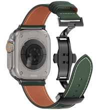 Load image into Gallery viewer, Leather Butterfly Band – Ideal Gift for Apple Watch Users – Soft Genuine Leather, Multiple Colors ⚫️ Sleek Black Buckle
