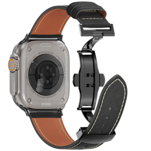 Load image into Gallery viewer, Leather Butterfly Band – Ideal Gift for Apple Watch Users – Soft Genuine Leather, Multiple Colors ⚫️ Sleek Black Buckle

