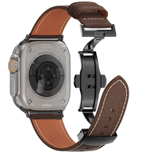 Load image into Gallery viewer, Leather Butterfly Band – Ideal Gift for Apple Watch Users – Soft Genuine Leather, Multiple Colors ⚫️ Sleek Black Buckle
