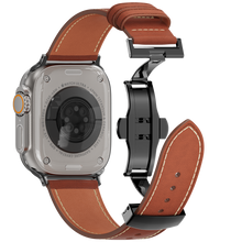 Load image into Gallery viewer, Leather Butterfly Band – Ideal Gift for Apple Watch Users – Soft Genuine Leather, Multiple Colors ⚫️ Sleek Black Buckle
