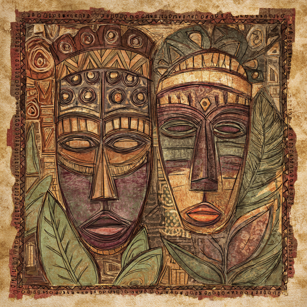African Masks Dual Canvas Print 12x12