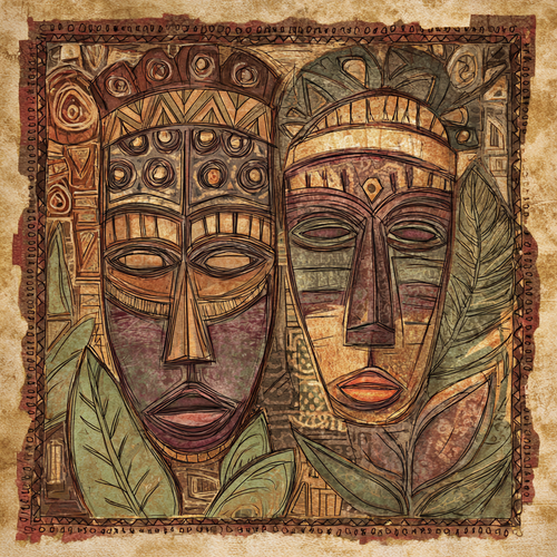 African Masks Dual Canvas Print 12x12