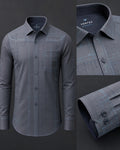 Vertex Blueprint Layer Button-Up Shirt in slate gray with navy geometric Vertex menswear design