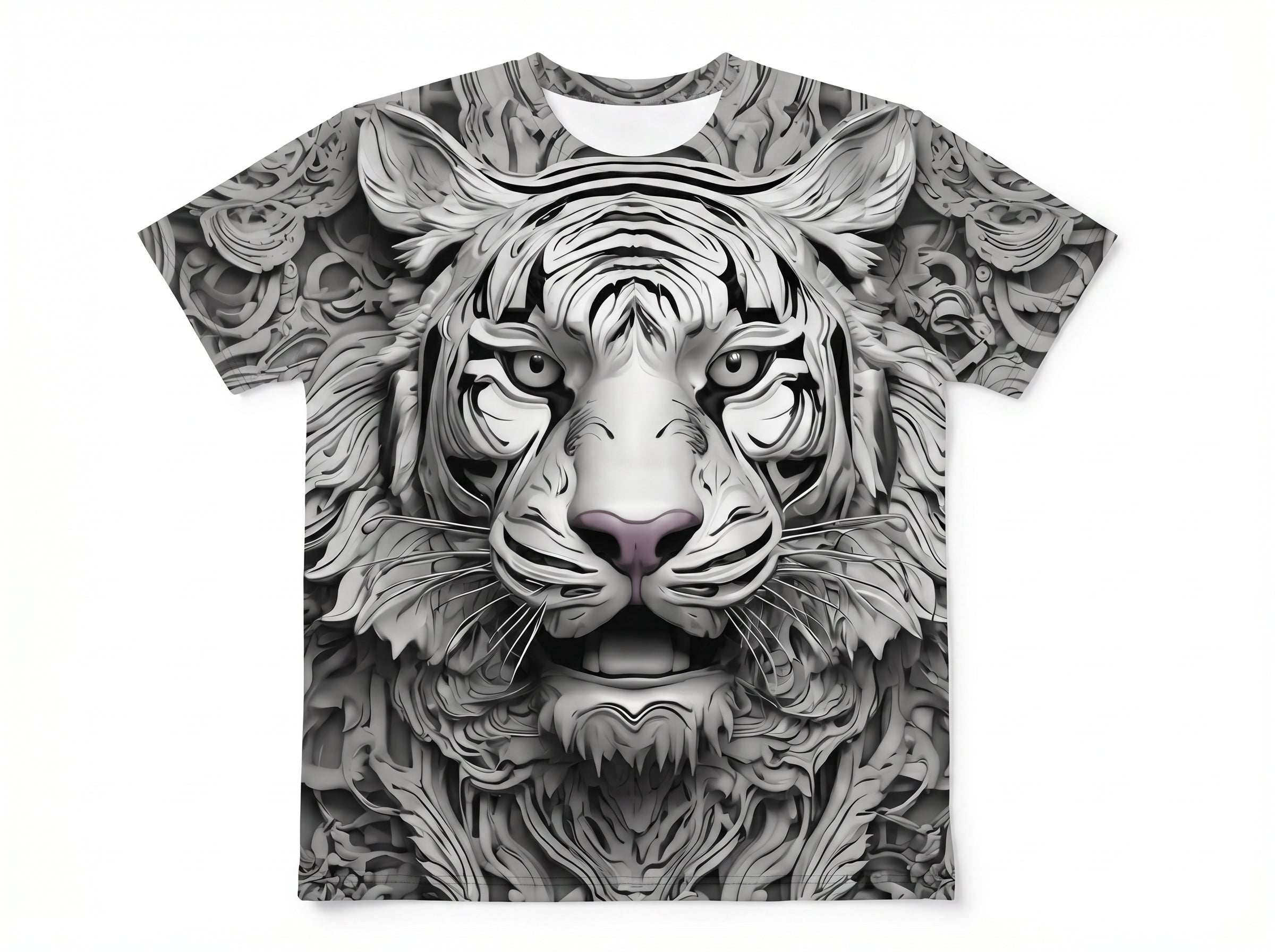 Rich & Rich Silver Baroque Tiger All-Over Print T-Shirt flat mockup