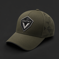 Vertex Polygon Crest Baseball Baseball Cap in olive with graphite geometric Vertex menswear design