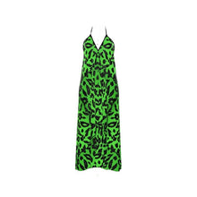 Load image into Gallery viewer, R&amp;RH Green Abstract Women&#39;s Backless Halterneck Dress
