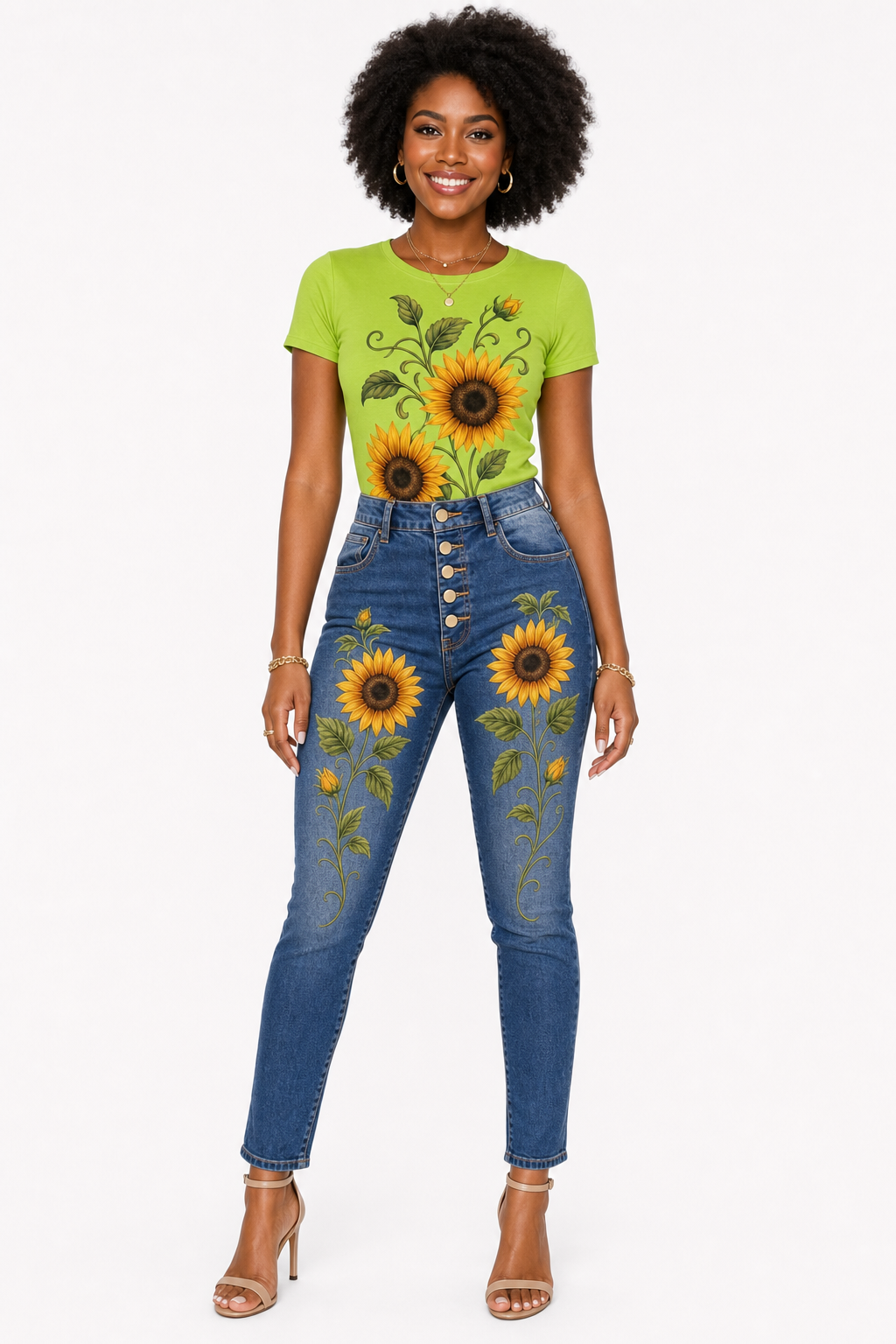Sunflower Vines Graphic Denim & Tee Set