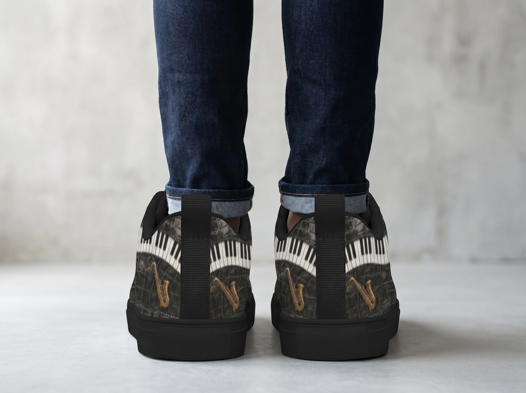Rich and Rich Men’s Black Camo Piano Saxophone Canvas Sneakers