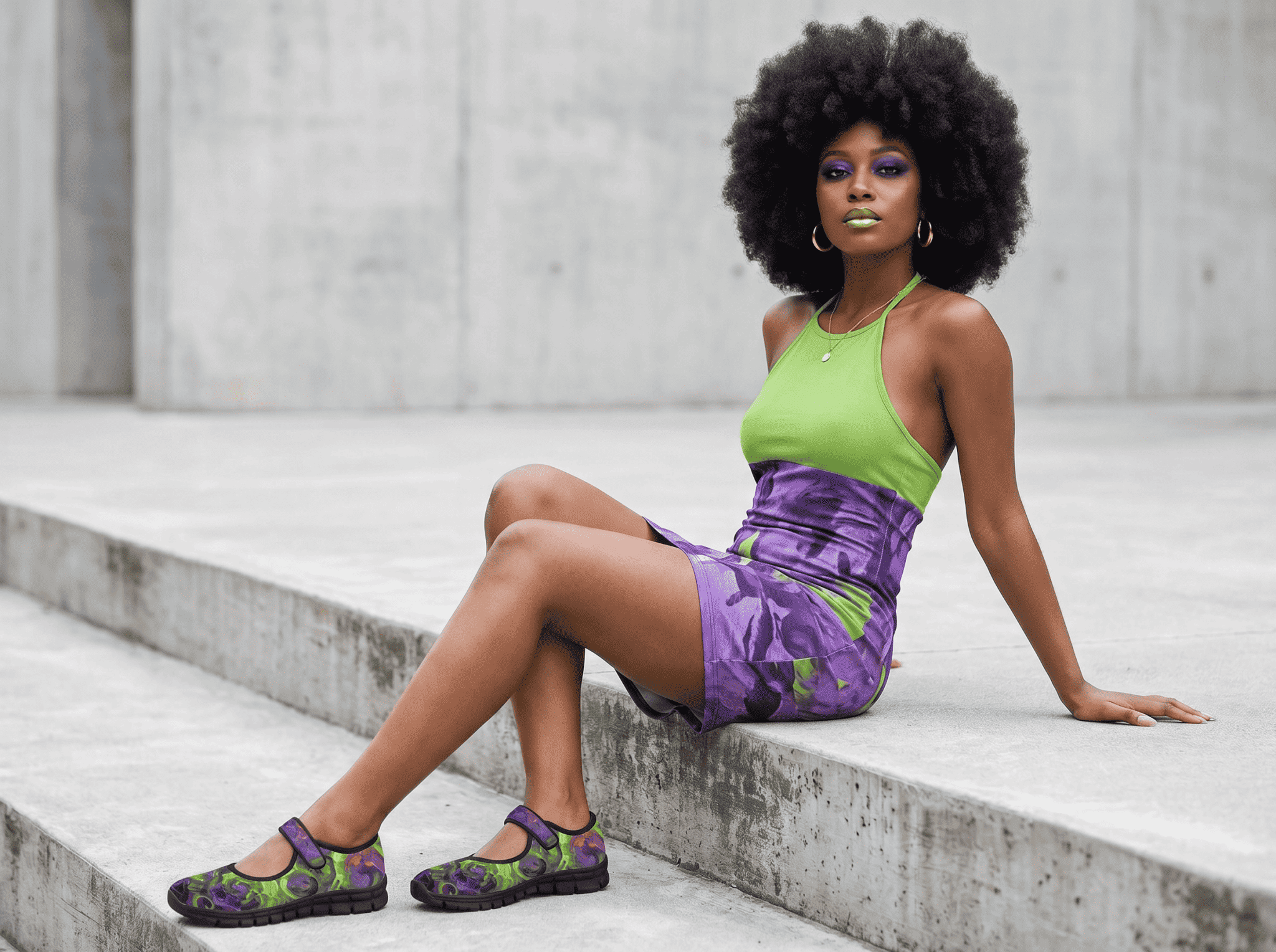 Women’s key lime abstract Mary Jane shoes with mesh upper and Velcro strap and EVA sole — additional view 20