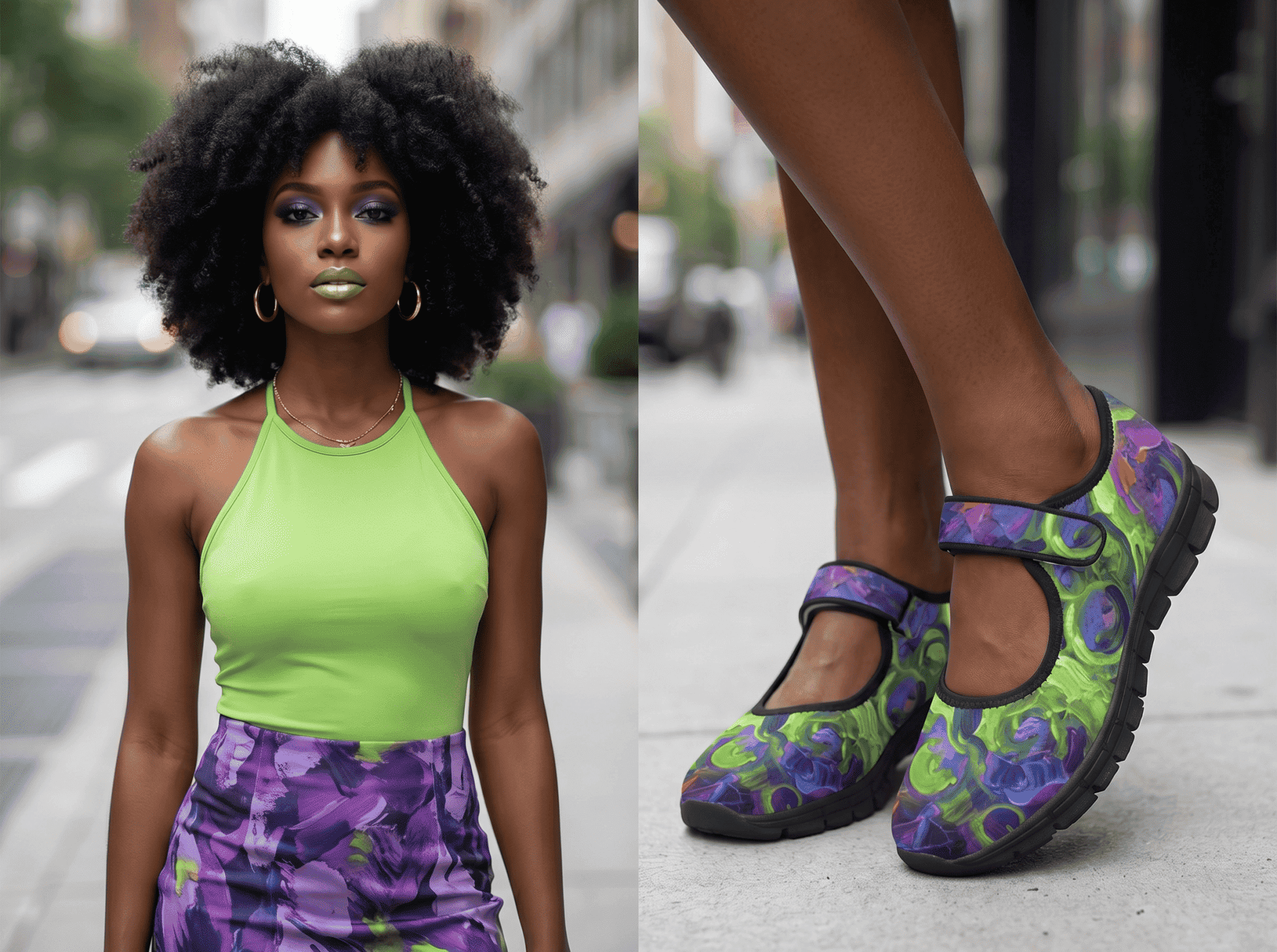 Women’s key lime abstract Mary Jane shoes with mesh upper and Velcro strap and EVA sole — additional view 12