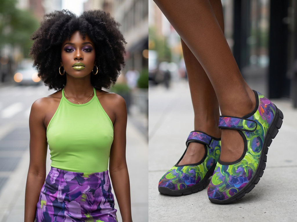 Rich and Rich Key Lime Zen Abstract Women’s Mary Jane Shoes | Lightweight Mesh Mary Janes with EVA Comfort Sole
