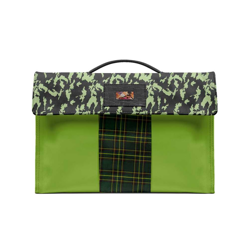 Green mosaic checkered work handbag with top logo and slim profile — alternate view