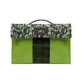 Green mosaic checkered work handbag with top logo and slim profile — alternate view