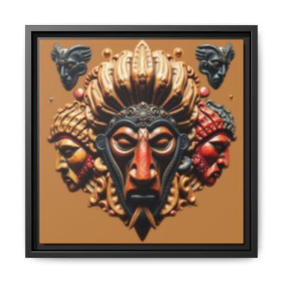 Multi-Color Framed Canvas Wall Art - Tribal Mask Decor