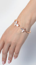 Load image into Gallery viewer, 18K Rose Gold &amp; CZ Encrusted Mother Of Pearl Butterfly Women&#39;s Bangel Bracelet Jewelry
