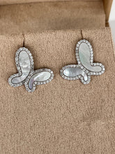 Load image into Gallery viewer, 925 Silver with Mother Of Pearl Cubic Zirconia  Stud Butterfly Earring Jewelry
