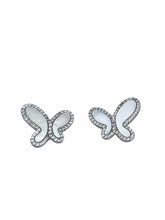 Load image into Gallery viewer, 925 Silver with Mother Of Pearl Cubic Zirconia  Stud Butterfly Earring Jewelry
