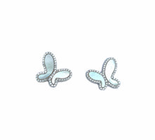 Load image into Gallery viewer, 925 Silver with Mother Of Pearl Cubic Zirconia  Stud Butterfly Earring Jewelry
