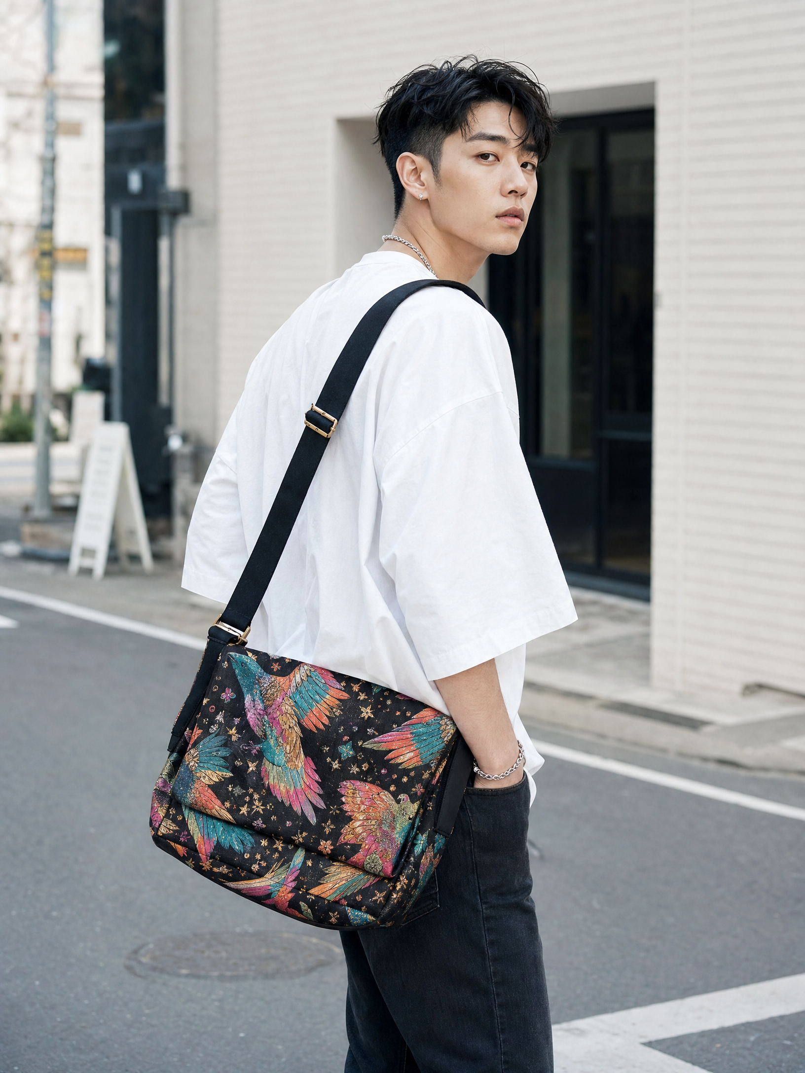 R&RH Birdsong Messenger Bag — model wearing product