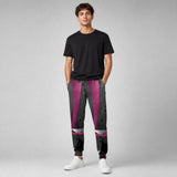 Magenta men's sweatpants with musical notes print, tapered cut and drawstring waistband — additional view 6