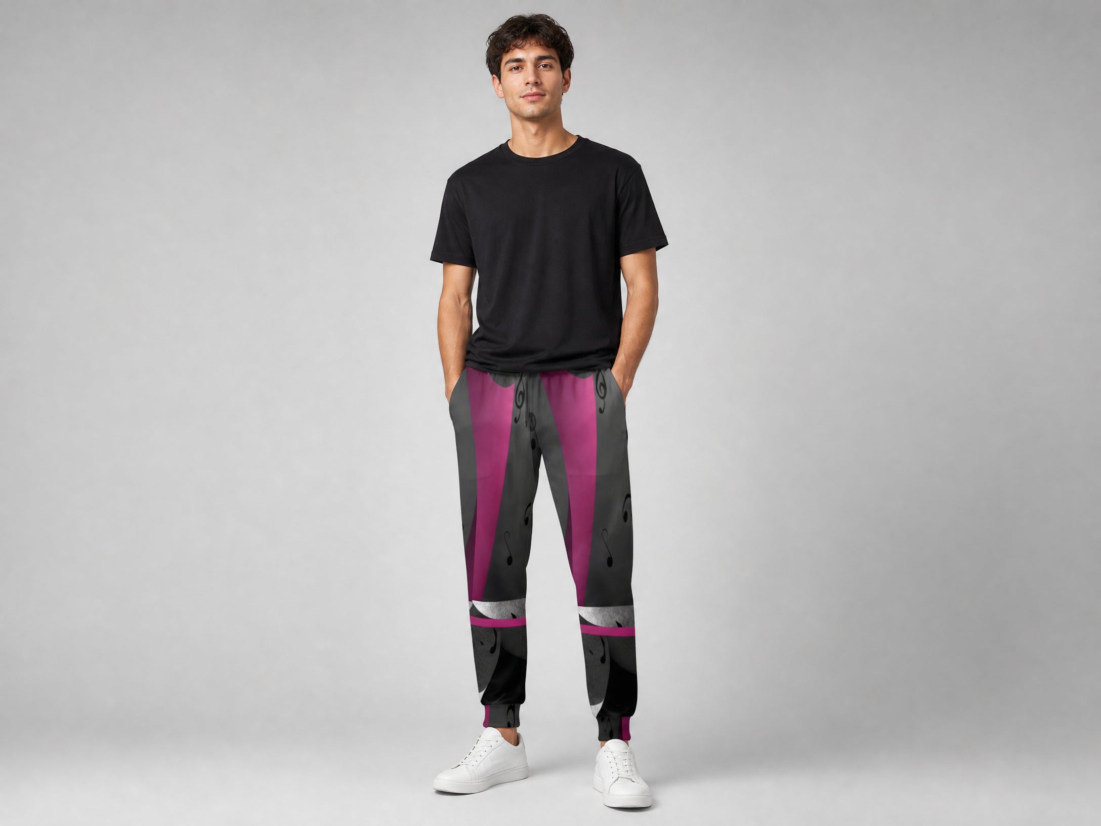 R&RH Magenta Musical Notes Men's Sweatpants Men's Casual Sweatpants (Model L72) - Rich and Rich Homeopportunities