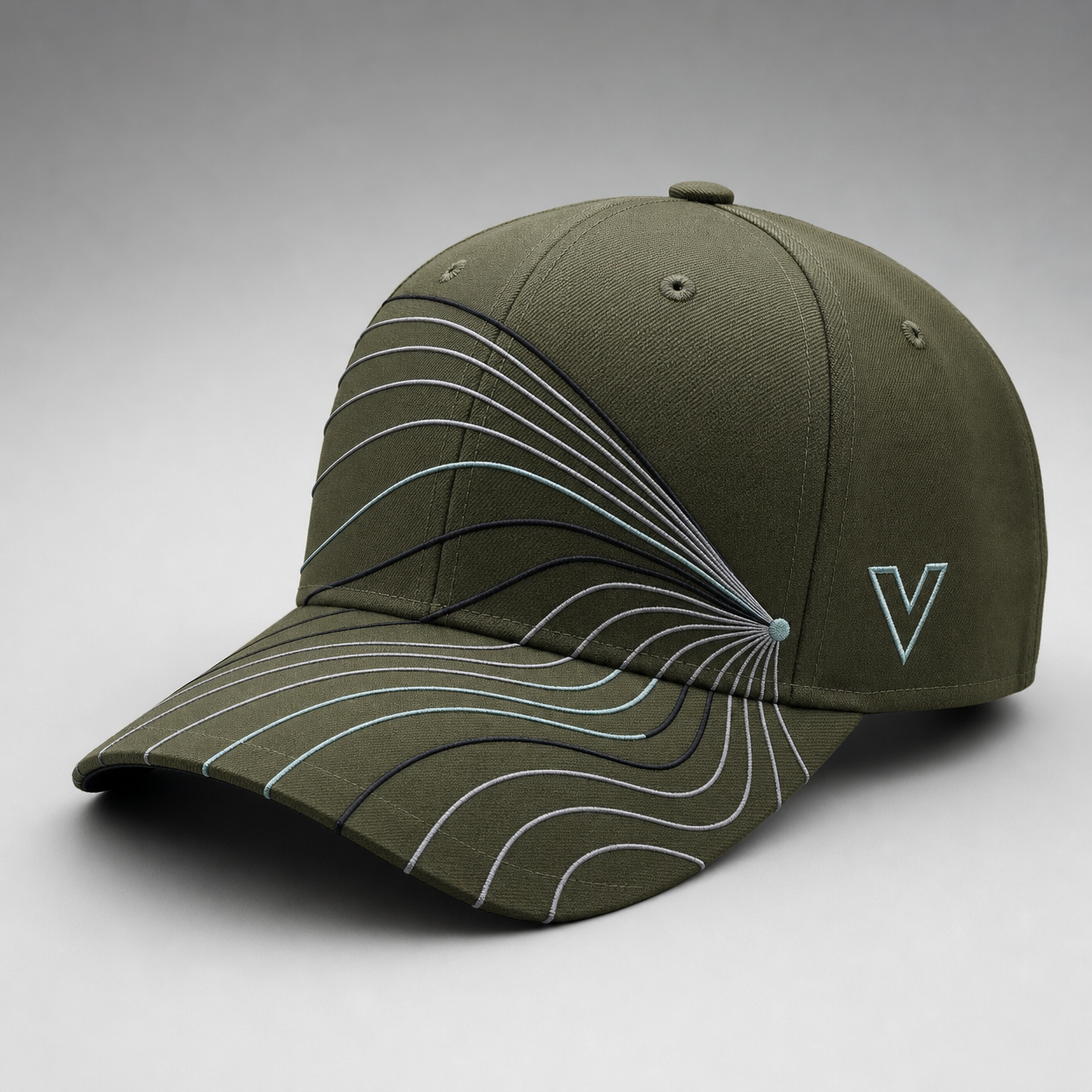 Vertex Parametric Wave Baseball Baseball Cap in olive with graphite geometric Vertex menswear design