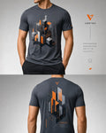 Vertex Isometric City T-Shirt in slate gray with signal orange geometric Vertex menswear design