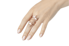 Load image into Gallery viewer, 18K Rose Gold w/ Mother Of Pearl Cubic Zirconia Encrusted Swirl Butterfly Ring Jewelry
