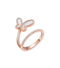 Load image into Gallery viewer, .925 Silver w/ Mother Of Pearl Cubic Zirconia Encrusted Swirl Butterfly Ring Jewelry
