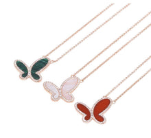 Load image into Gallery viewer, Green Malachite w/ 18k Gold &amp; Cubic Zirconia Butterfly Necklace Jewelry
