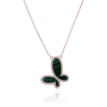 Load image into Gallery viewer, Green Malachite w/ 18k Gold &amp; Cubic Zirconia Butterfly Necklace Jewelry
