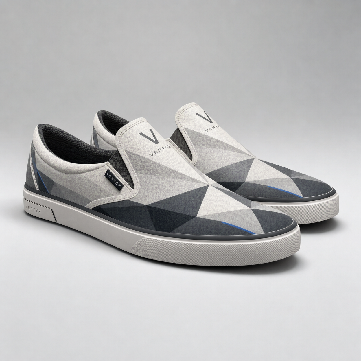 Vertex Triangulated Shadow Slip-On Shoe Slip-On Shoe in off-white with charcoal geometric Vertex menswear design