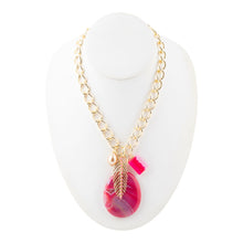Load image into Gallery viewer, Peony Fuschsia Pink Agate Golden Charm Necklace
