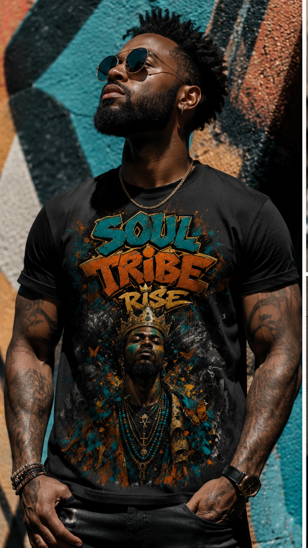 Rich and Rich Soul Tribe Rise Men’s T-Shirt | All-Over Print Streetwear Tee with Ancestral Art Energy