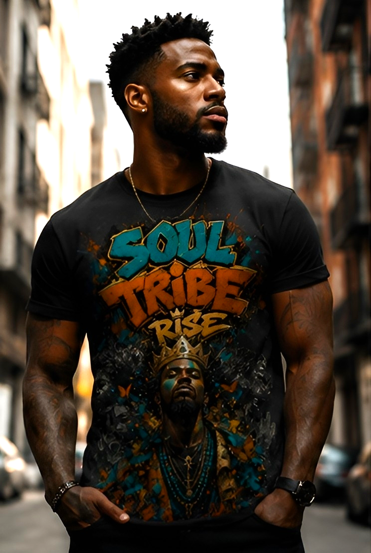 Rich and Rich Soul Tribe Rise Men’s T-Shirt | All-Over Print Streetwear Tee with Ancestral Art Energy