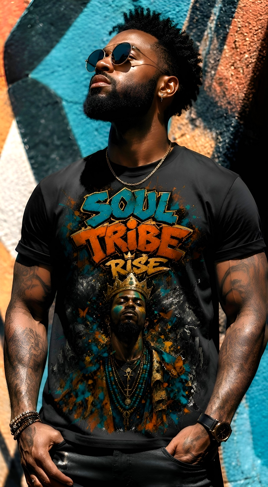 Rich and Rich Soul Tribe Rise Men’s T-Shirt | All-Over Print Streetwear Tee with Ancestral Art Energy