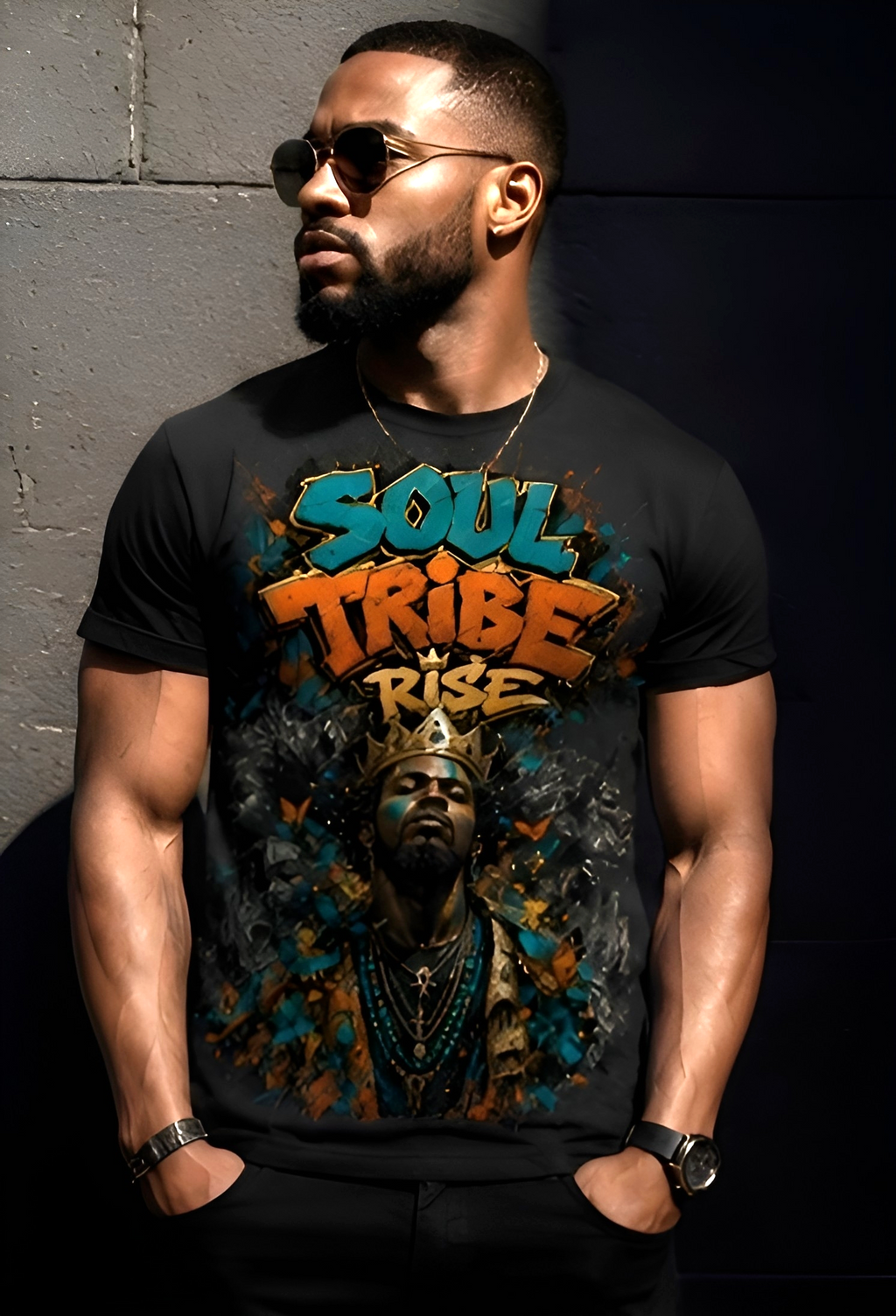 Rich and Rich Soul Tribe Rise Men’s T-Shirt | All-Over Print Streetwear Tee with Ancestral Art Energy