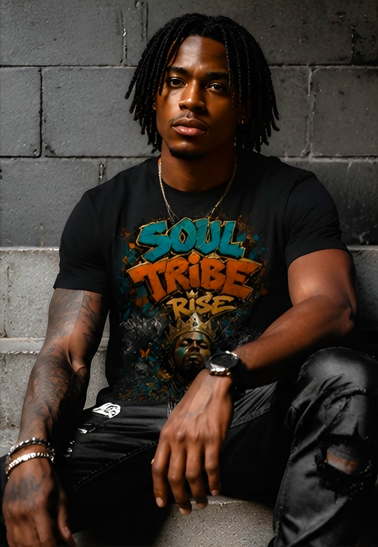 Rich and Rich Soul Tribe Rise Men’s T-Shirt | All-Over Print Streetwear Tee with Ancestral Art Energy
