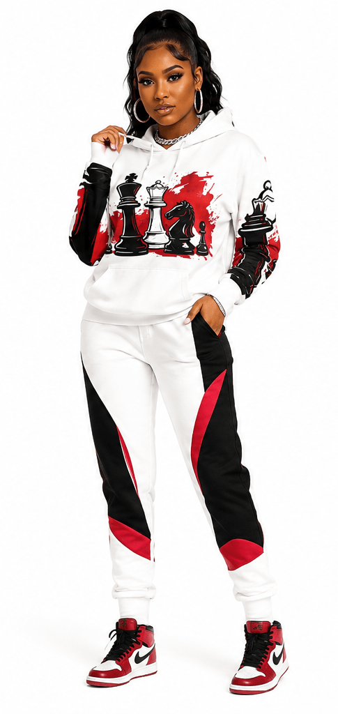 Chess Pieces Graphic Hoodie — Red Splash King & Queen Design - Rich and Rich Homeopportunities