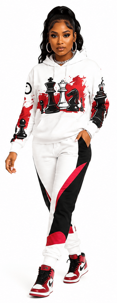 Chess Pieces Graphic Hoodie — Red Splash King & Queen Design - Rich and Rich Homeopportunities