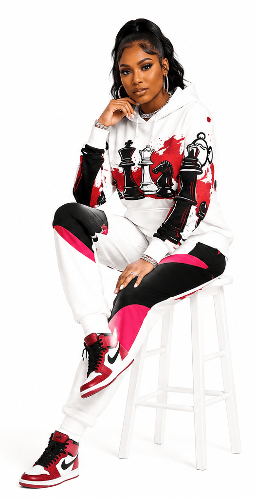 Chess Pieces Graphic Hoodie — Red Splash King & Queen Design - Rich and Rich Homeopportunities