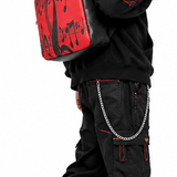 Red Nappa leather backpack with musical notes design and adjustable shoulder straps — alternate view