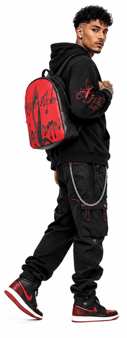 Rich and Rich Musical Notes Red Colville Leather Backpack - Rich and Rich Homeopportunities