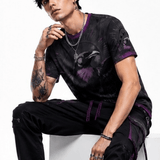 Men's multicolor all-over print cotton T-shirt with round neckline and soft texture