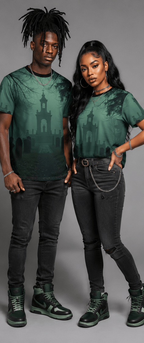 Eerie Cemetery Unisex Tees, Halloween T-Shirt, Gloomy Ghost Shirt, Spooky Apparel, Unique Graphic Tee - Rich and Rich Homeopportunities